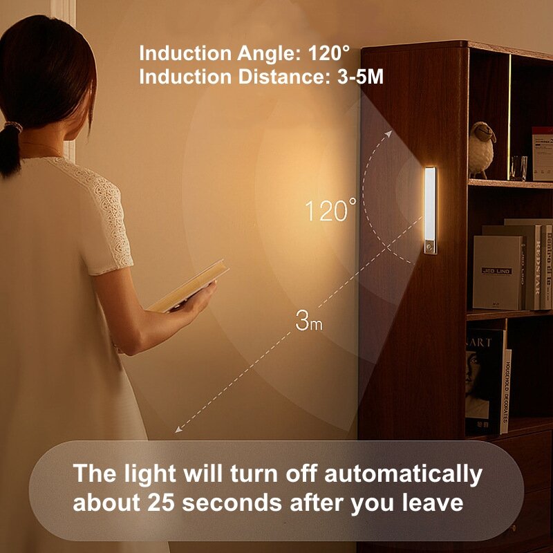 Tipo C luce notturna a LED ricaricabile sensore di movimento PIR sotto la lampada dell'armadio per la luce della barra di induzione del comodino della stanza dell'armadio da cucina