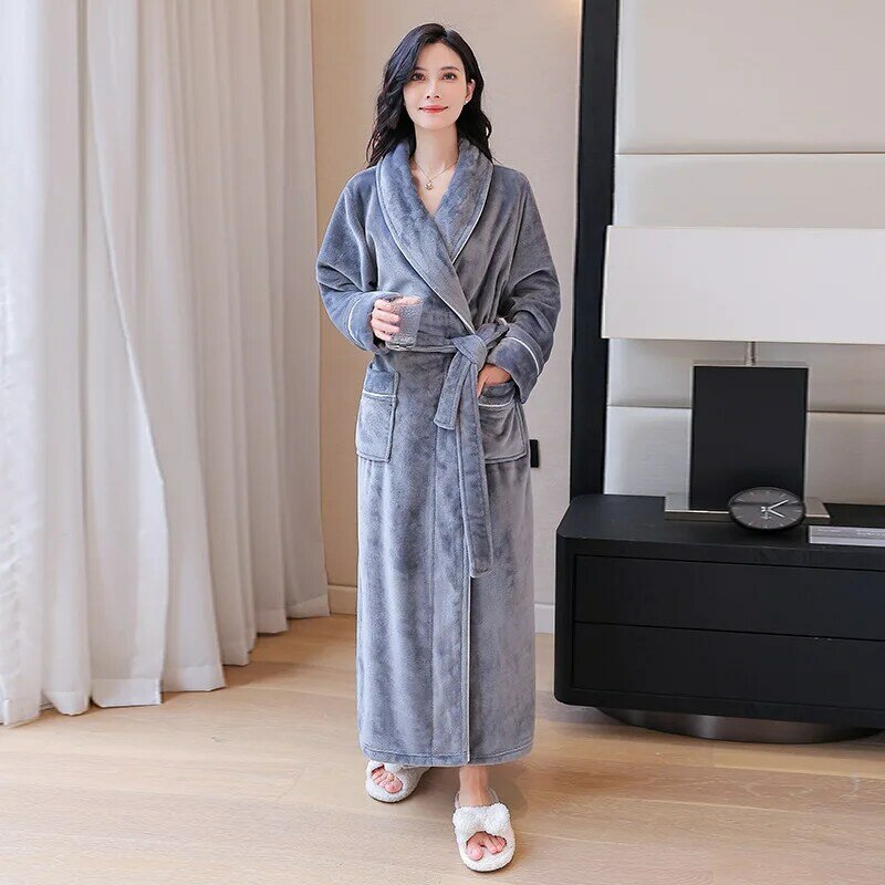 Autumn Winter Thick Couples Robes Men's Bathrobes Coral Velvet Sleepwear Women's Morning Gowns Loose Nightgown Flannel Nightwear
