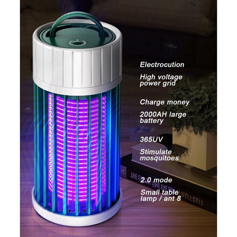 Bug Zapper & Insect Fly Pest Attractant Trap & LED Camping Lantern, USB/Solar-Rechargeable,Insect Fly Traps Grey