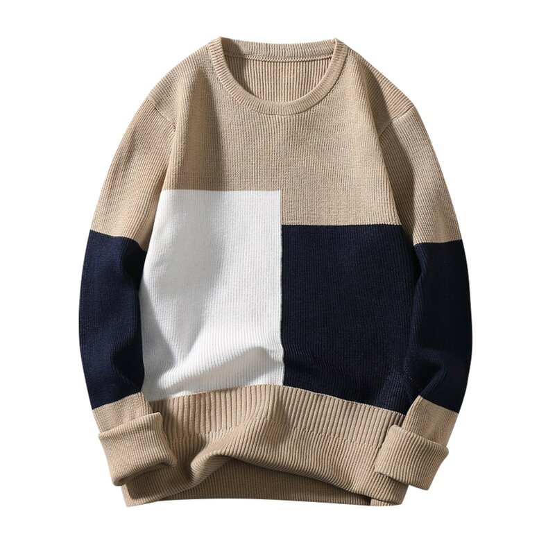 Łączone sweter z wełny męskie Casual O-neck sweter wysokiej jakości dzianinowe swetry męskie nowe zimowe marki męskie swetry