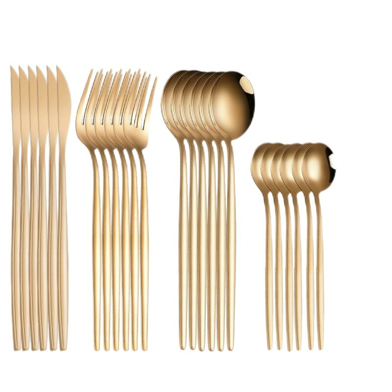 Set di stoviglie in oro 24 pezzi coltello da bistecca in acciaio inossidabile forchetta cucchiaio da caffè cucchiaino posate lavabile in lavastoviglie tavolo da cucina