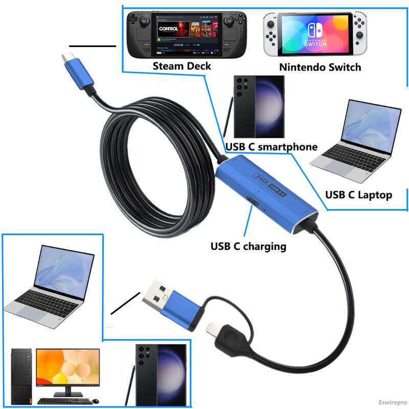 USB C การ์ดจับภาพนึ่งเกมมือถือสำหรับ USB C จับภาพโทรศัพท์นินเทนโดสวิตช์ซูมกล้อง1080P 60fps placa de captura