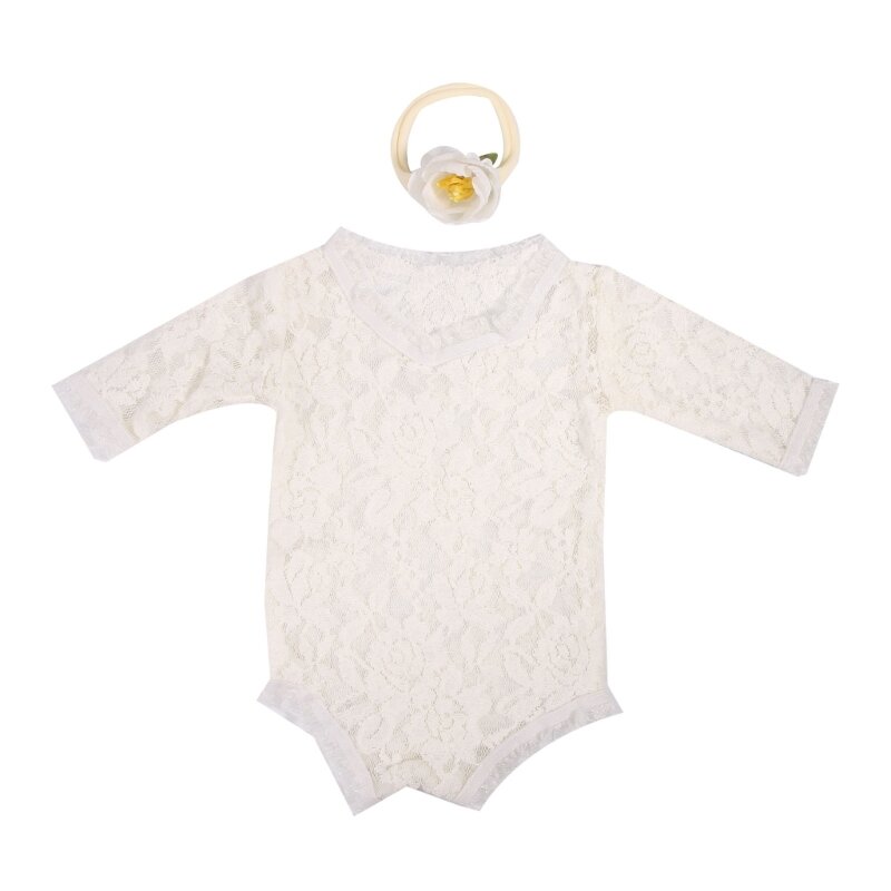 Accessoires séance Photo pour nouveau-né, bandeau fleuri, combinaison en dentelle, Costume Photo pour bébé
