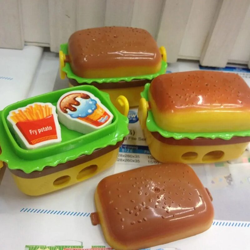 Sketching Hamburger Pencil Sharpener Funny With Two Erasers Drawing Pencil Cutting Tools 2 in1 Writing Rewards Gift