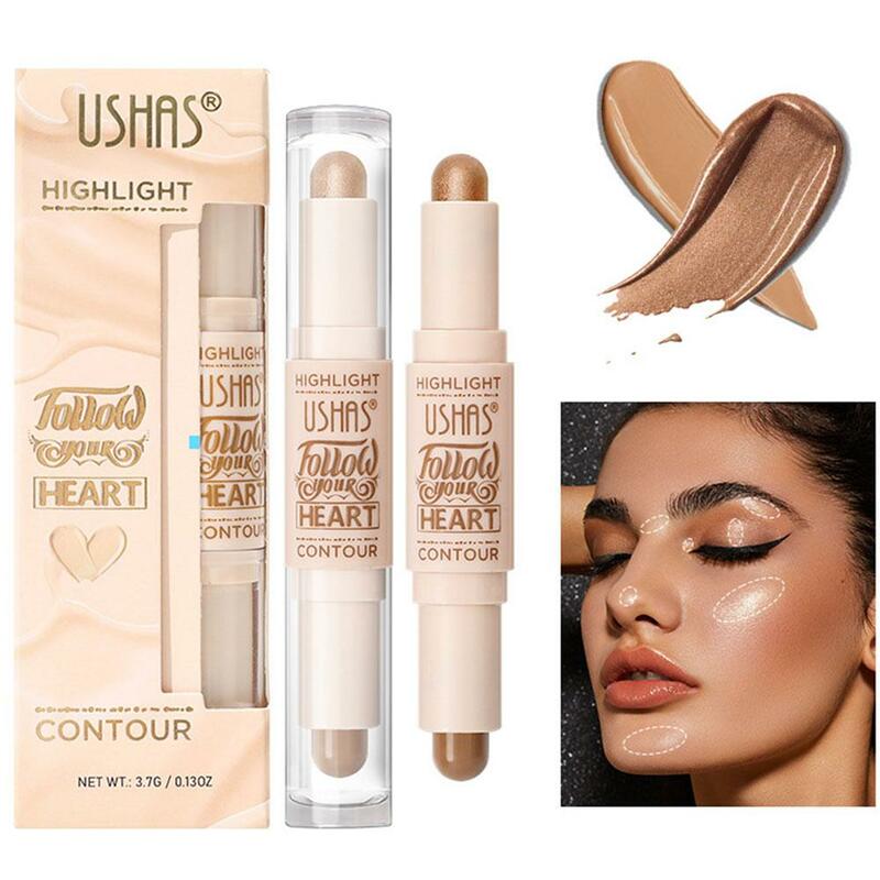 2 IN 1 Shimmer Bronzers Contour Stick Waterproof Multi-purpose Highlighter Shaping Shadow Face Modify Concealer Pen for wom X0M9