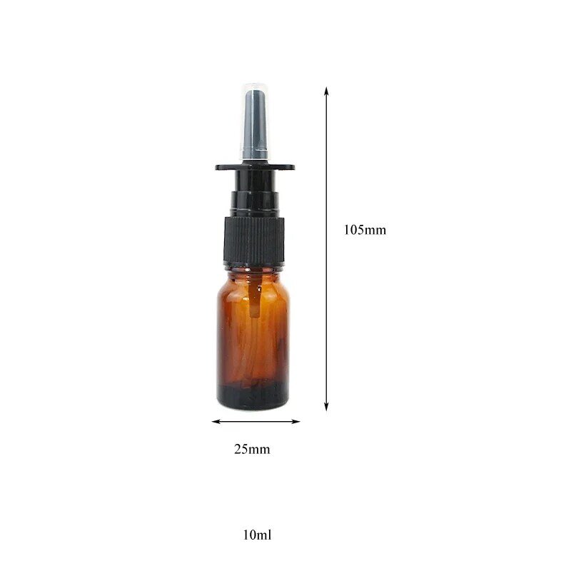 Botella de Spray Nasal ámbar de 10ml, pulverizador de niebla Nasal de vidrio, cabezal de pulverización de prensa, botellas vacías, atomizador de vidrio recargable, paquete de 6, 10, 20, 50