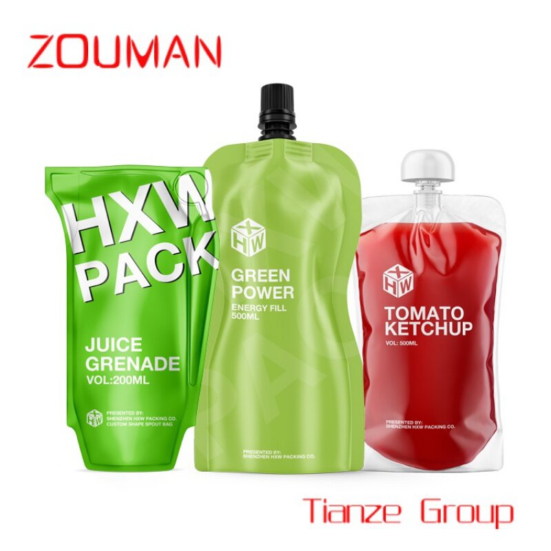 Custom , Customized Aluminum Foil Packaging Refill Liquid Fruit Juice Plastic Spout Pouches Bags For Drinks