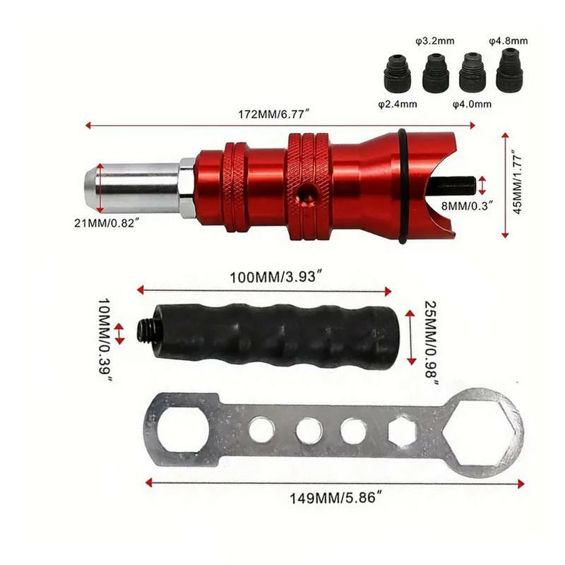 Elétrica Cordless Rivet Nut Gun, Drill Adapter Nozzle, Riveting Tool, Thread Insert, Insert Quickly, 2.4mm, 3.2mm, 4.0mm, 4.8mm