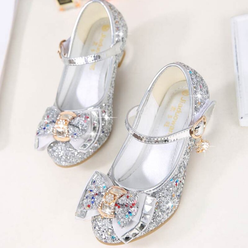 Słodkie skórzany w motylki buty dziecięce diamentowe kokardka księżniczka buty dziecięce dziewczęce buty spektakl taneczny modne dziewczęce buty imprezowe