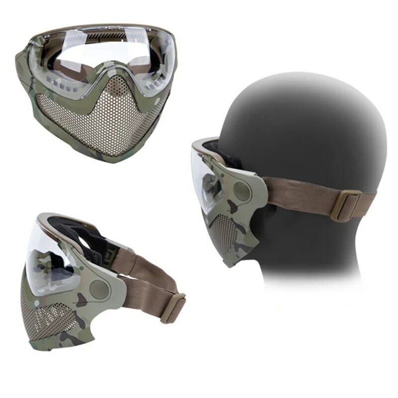 Тактическая Маска для лица, противотуманные очки, пейнтбол, страйкбол, Cs стрельба, стальная сетка, дышащая Защитная головка, искусственное охотничье снаряжение