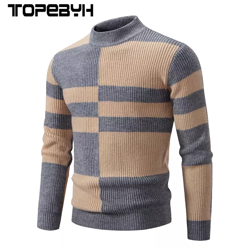 하이 퀄리티 남성용 캐주얼 따뜻한 넥 스웨터, 니트 풀오버, 따뜻한 상의, 가을 및 겨울 신상