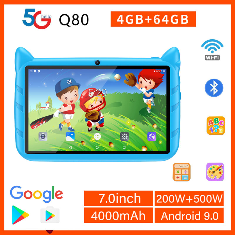 Tableta educativa de 7 pulgadas para niños, dispositivo con WiFi 5G, cuatro núcleos, Android, 4GB de RAM, 64GB de ROM, regalo
