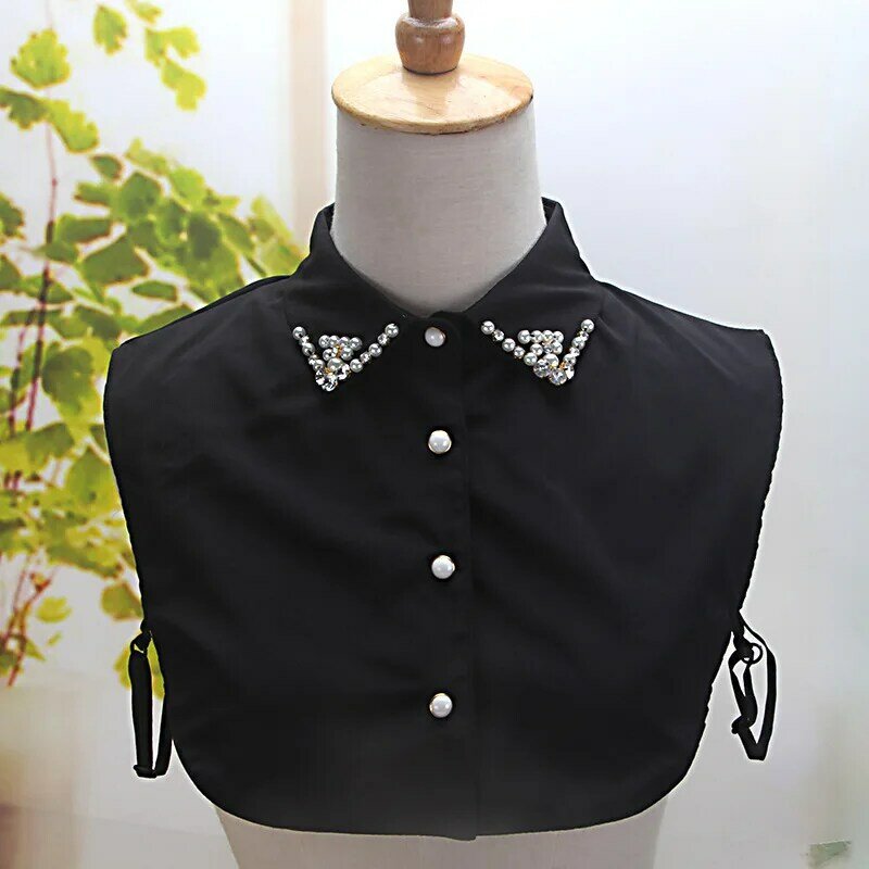 Женская шифоновая блузка со съемным воротником, черно-белая блузка со съемным отворотом