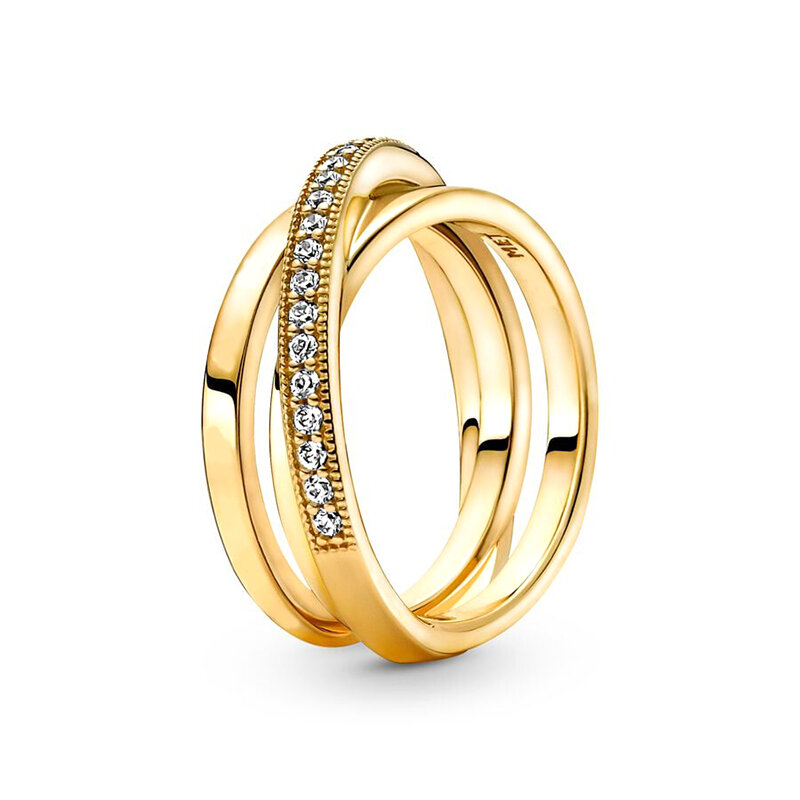Anillo de plata 2022 chapada en oro para mujer, circonita brillante, Princesa, espoleta, corazón, anillo Original, joyería fina, 925