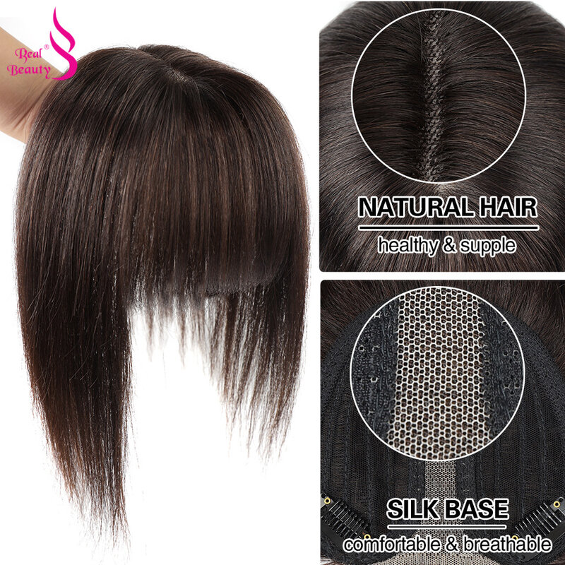 Натуральные человеческие волосы Topper с челкой, настоящая красота, 100% бразильский Реми Топпер, средняя часть, зажим для волос, машинное изготовление кружевная основа