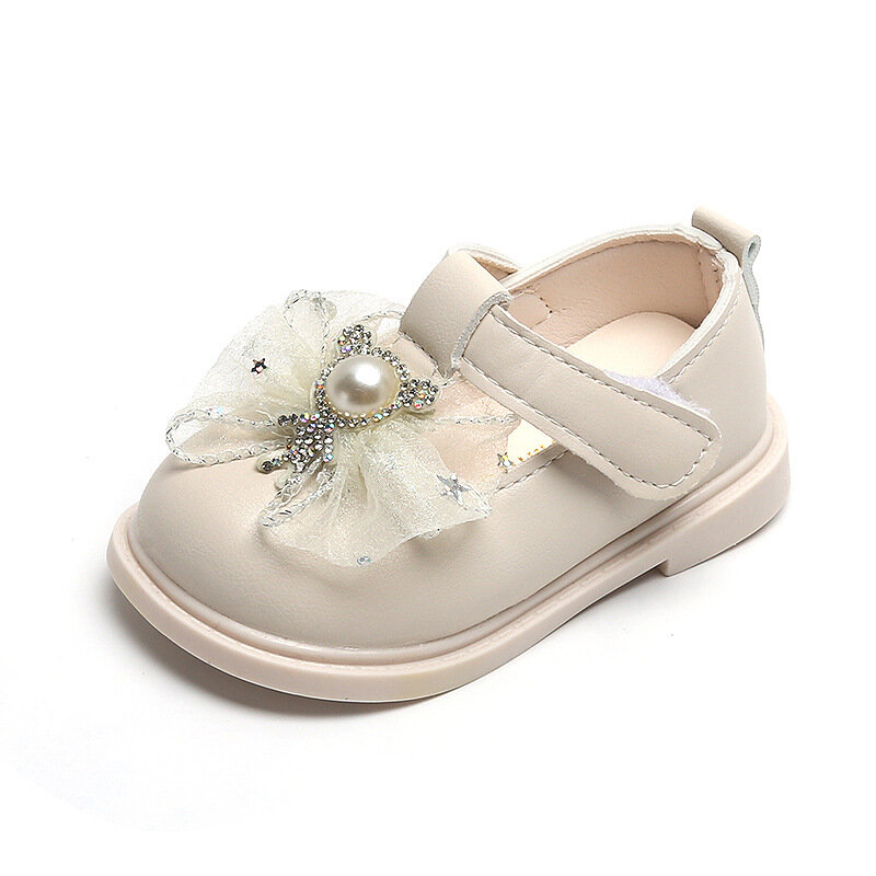 حذاء مشي جلدي للفتيات الصغيرات ، نعل ناعم ، قوس الأميرة ، فردي ، خريفي