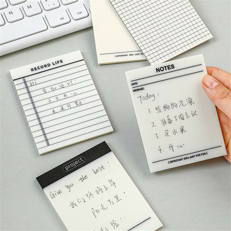 New Portable 50/80 Sheets Blank Grid Transparent Sticky Note Memo Pad for Making Notes Planning Notepad School Office Supplies