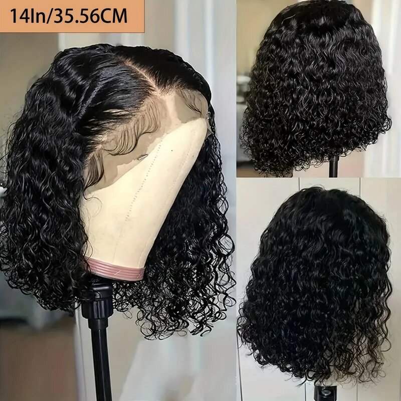 Короткий кудрявый боб бразильские человеческие волосы на шнуровке передние парики 13X 4 на шнуровке передний al глубокая волна парик для черных женщин плотность 180