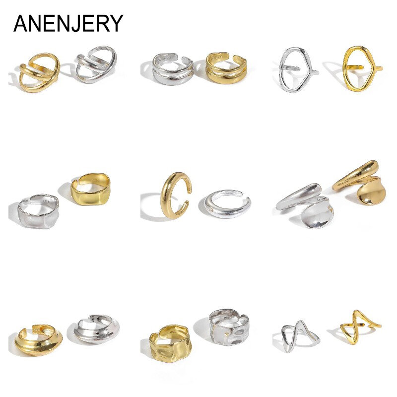 ANENJERY-Anillos abiertos geométricos para hombres y mujeres, joyería francesa para dedo, Color plateado, dorado y plateado