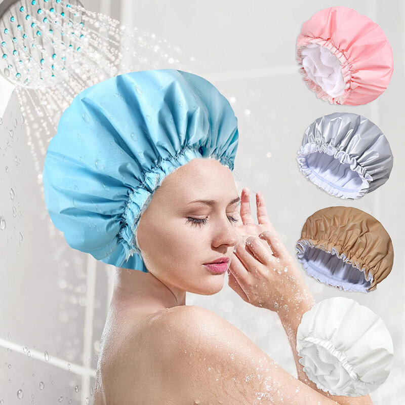 3-In-1 Microfiber Shower Cap Reusable Large Shower Cap Women Men Double Layer Water-Absorbent Dry Hair Cap Waterproof Hair Cap