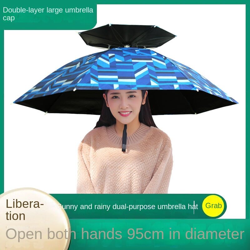 Paraplu Zonwering Uv-Proof Cap Hoofd Dragen Dubbele Opvouwbare Grote Zwarte Lijm Regen Bamboe Hoed Vishoes