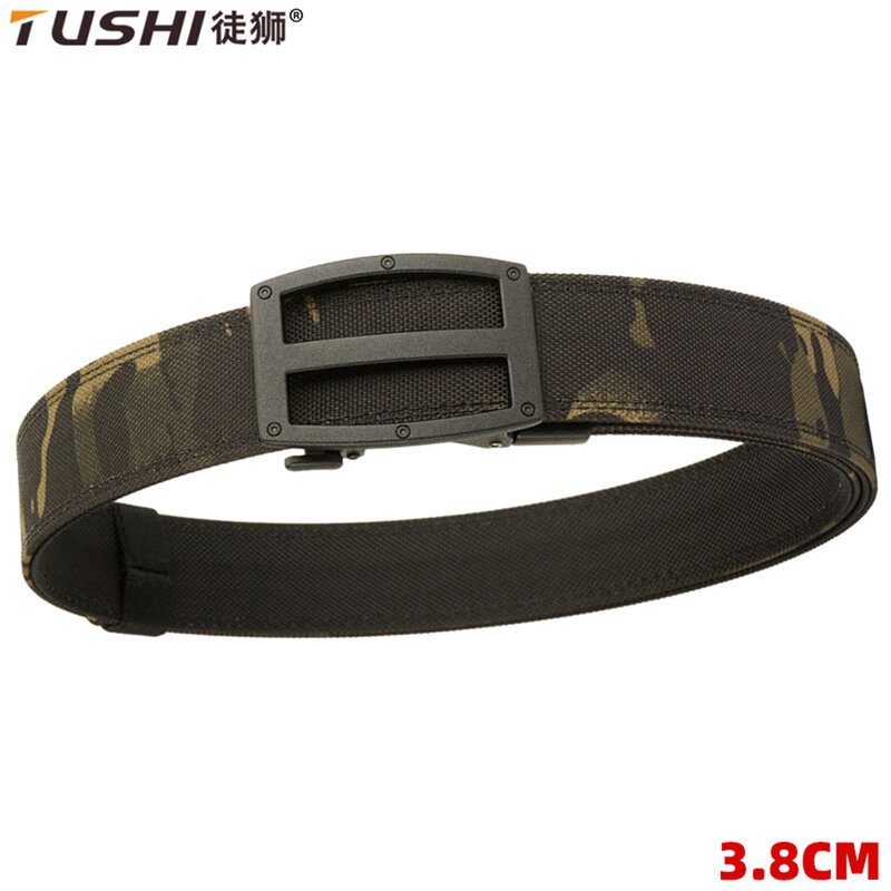 TUSHI-cinturón táctico duro para hombre, hebilla automática de Metal, cinturón de pistola militar, nailon 1100D, cinturón IPSC para exteriores, pretina informal para hombre