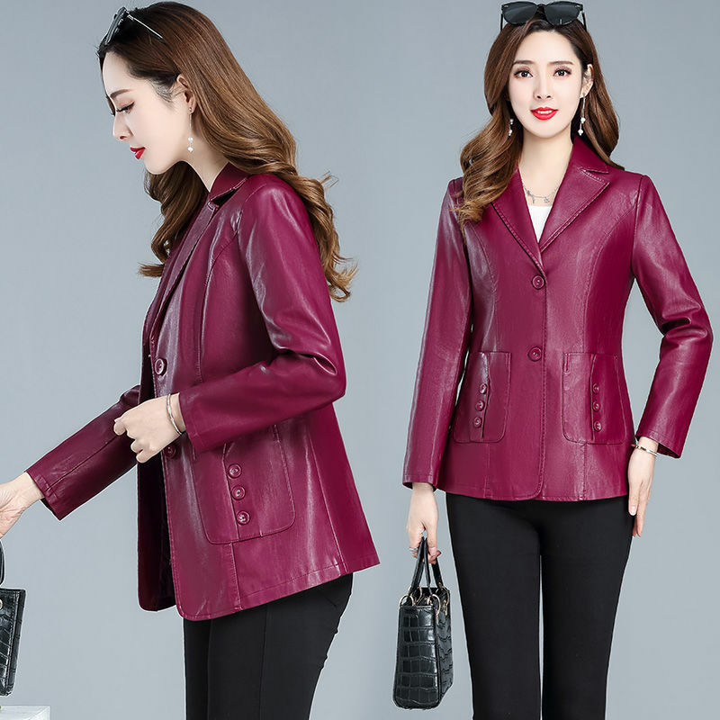 Korean Fashion Female Clothing Office Lady PU Blazer All-Match Women's Leather Jacket Spring 2022 Faux Leather Oversize Coat