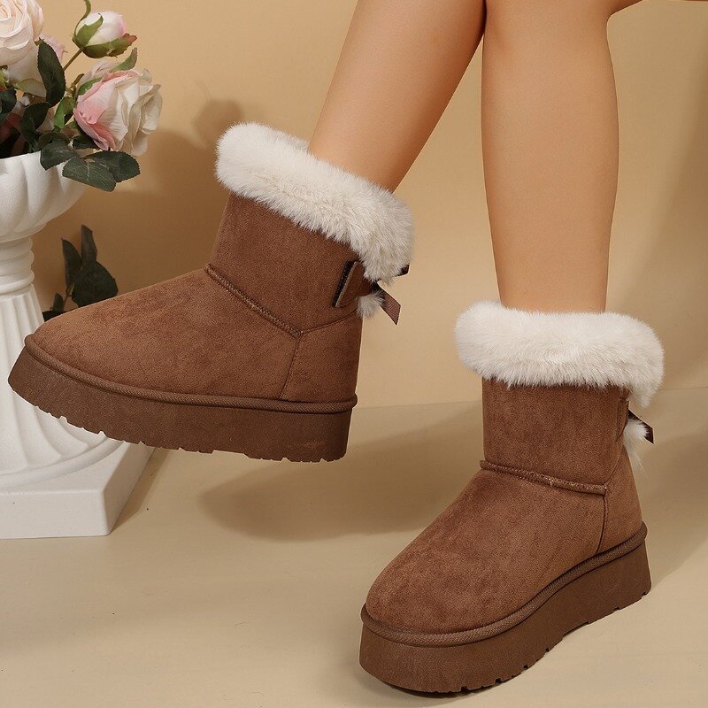 Women Boston Boots Snow Boots Winter 2024 New Platform Boots Cashmere Warm Thick Soles Cotton Shoes for Women Zapatos De Mujer