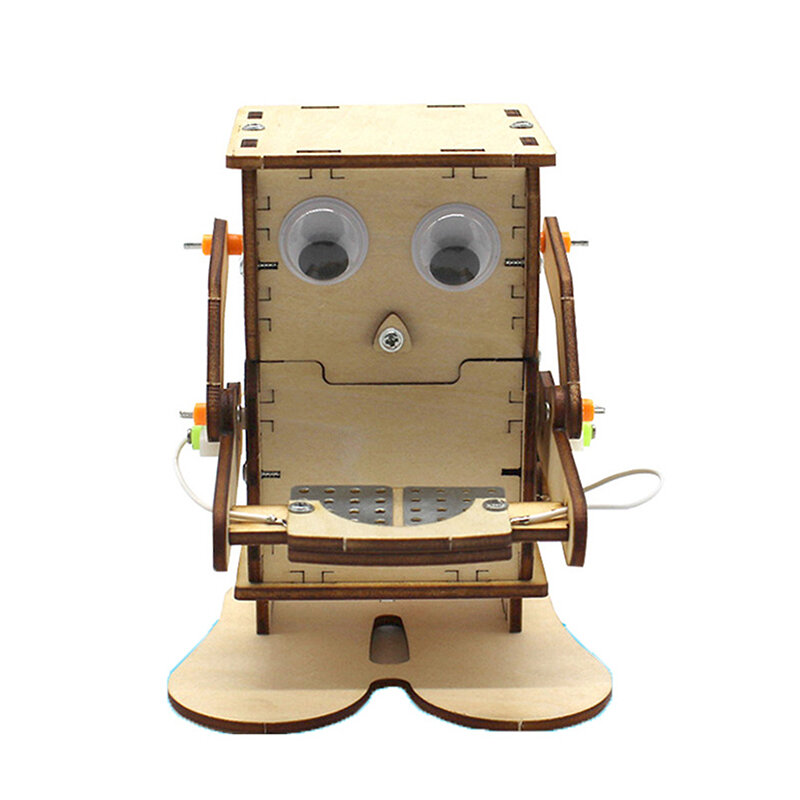 Robot makan koin kayu DIY Model pembelajaran mengajar batang Kit proyek untuk anak percobaan sains pendidikan mainan kayu merakit Kit