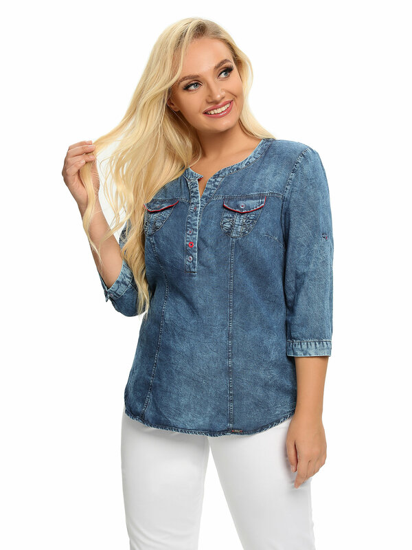 Damen Plus Size Jeans hemd Frühlings mode elegantes Hemd für mollige Damen gewebtes Baumwoll hemd