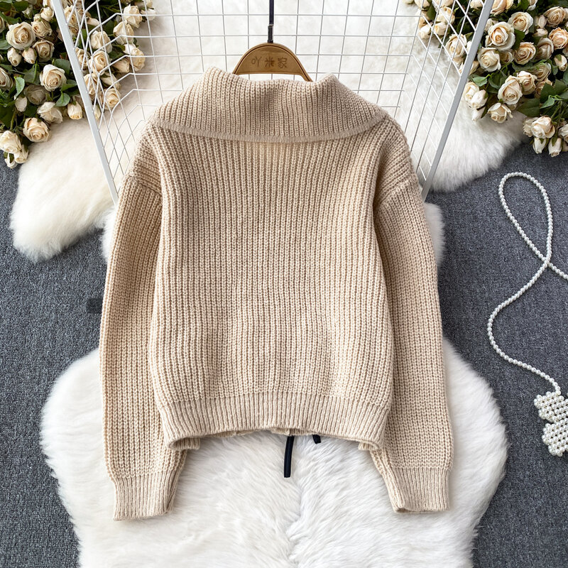Fashion Women Sweaters 3D Floral Appliques Turn Down Collar One Breasted Knitting Jackets Versatile Female Winter Knitted Coats