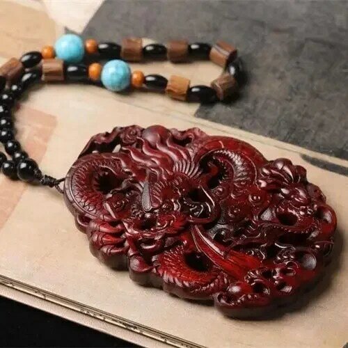 Fine Rosewood Double-Sided Hollow Carving Chinese Dragon Pendant Lucky Dragon Brand Handheld Piece Men's Life Year Pendant Gift