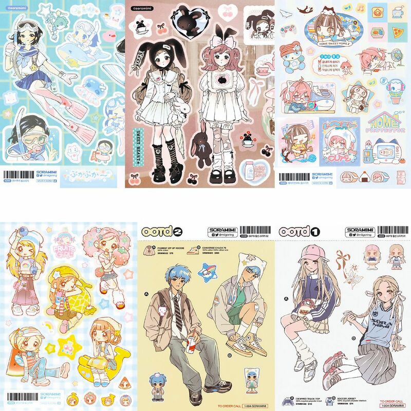 일본과 한국 스타일 핸드북 소재 구카 스티커, Y2k 만화, 일본 핫 걸 캐릭터