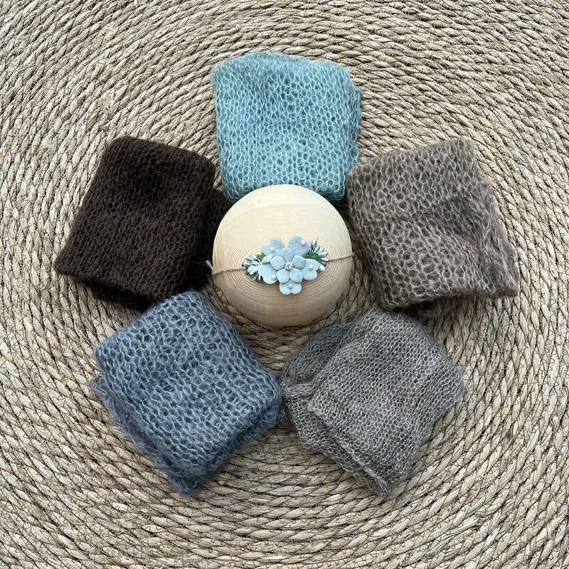 Don&Judy 3/4/5PCS/Set Newborn Photography Prop Soft Knit Mohair Wrap with Headwear Set for Photo Shoot Baby Infant Photo Studio
