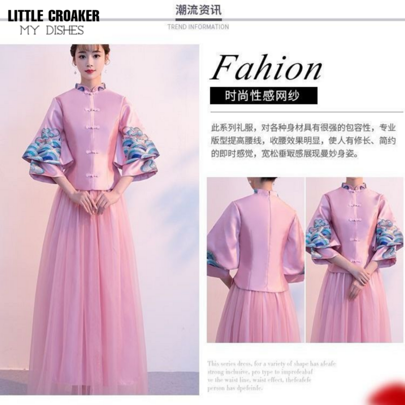 Vestido chino de dama de honor, prenda larga de primavera y verano, estilo Chinoiserie, 2023