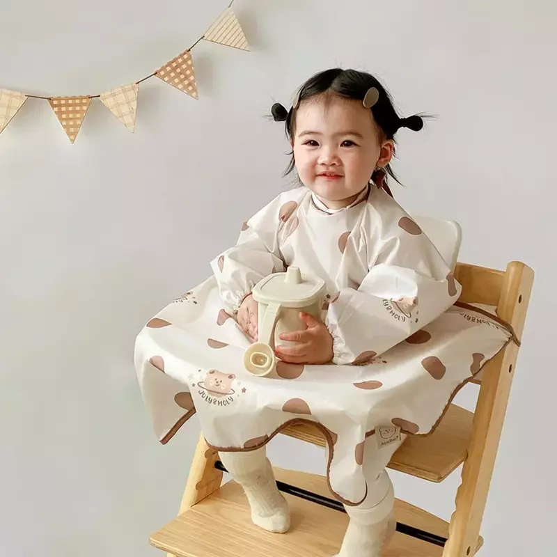 Celemek makan untuk bayi laki-laki perempuan 6-36 bulan tahan air celemek kain penutup meja bayi bebas tutup penuh Bib