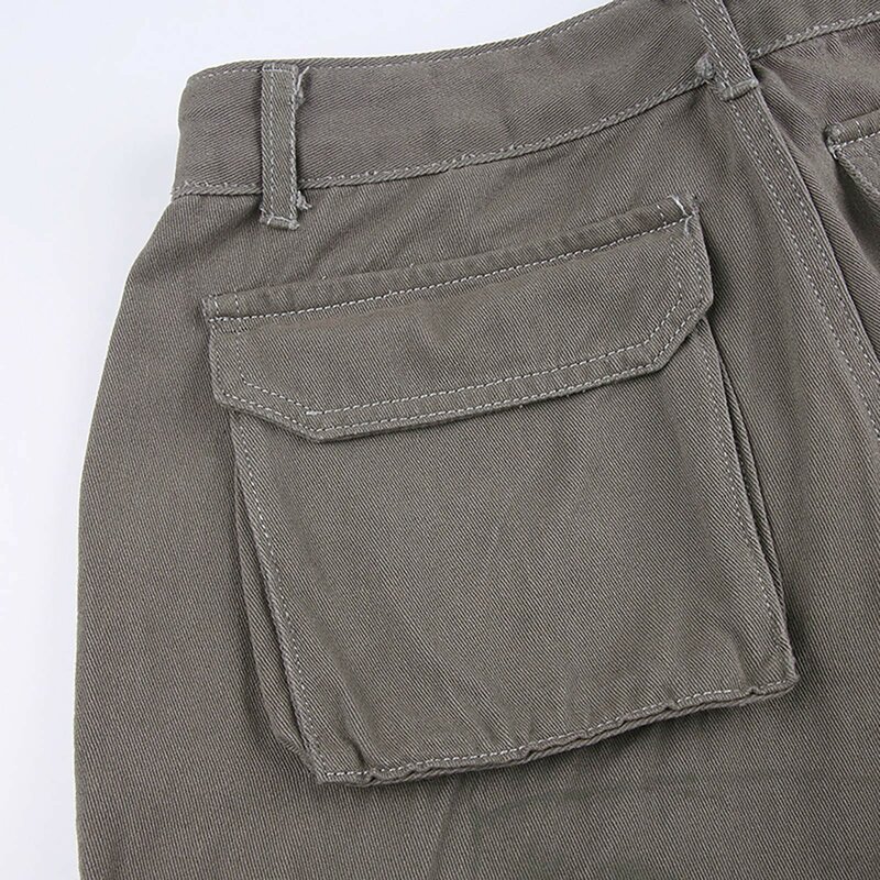 Брюки-карго женские джинсовые, повседневные Прямые штаны из денима в стиле ретро, с несколькими карманами, рабочая одежда с высокой талией, джинсы с прострочкой и карманами