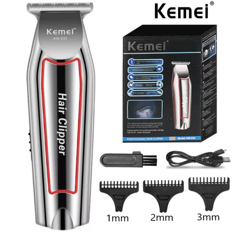 Kemei 남성용 전기 수염 트리머, 헤어 클리퍼, 헤어 커터 기계, 이발 그루밍 키트 KM-032