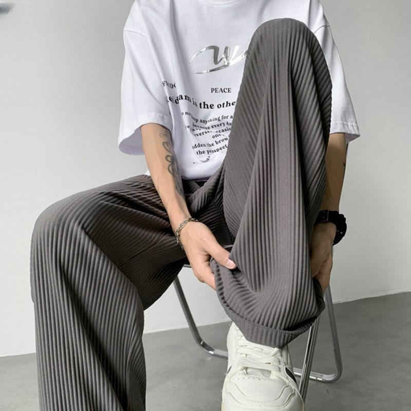 Summer Ice Shreds Thin Style Trousers Comfortable Straight Leg Pants Loose Striped All-match Breathable Large Size Casual Pants