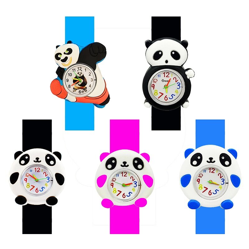 Jam tangan anak Panda hitam lucu, gelang tali silikon Slap anak hadiah kegiatan taman kanak-kanak jam hadiah