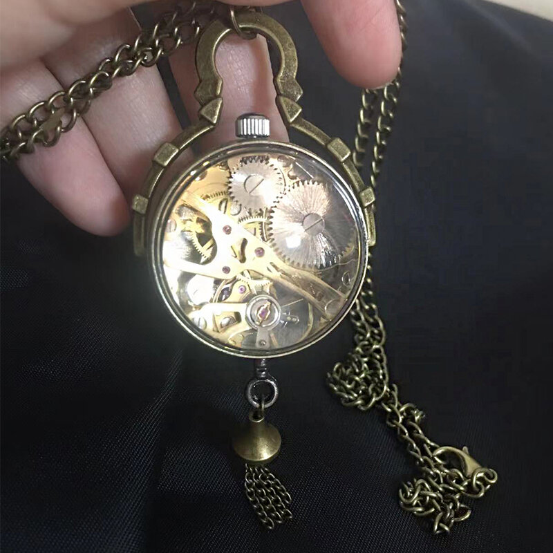 Relógio de bolso mecânico globo ocular transparente para homens e mulheres, corrente com numerais romanos, colar pingente, relógios femininos, presentes, 2023