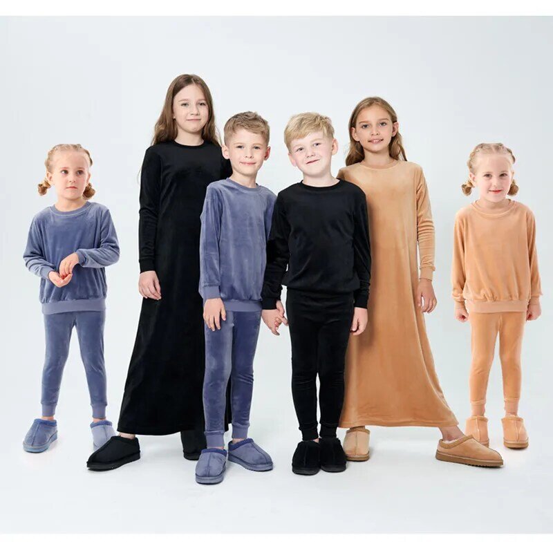 Осенне-зимний велюровый Семейный комплект из платья и комбинезона