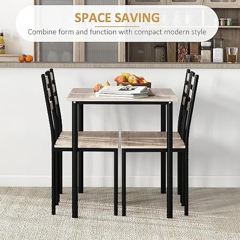 Modern Dining Table Set for 4 5-Piece Kitchen Table Set Rectangular Dining Table and 4 Chairs for Small Space Dinette