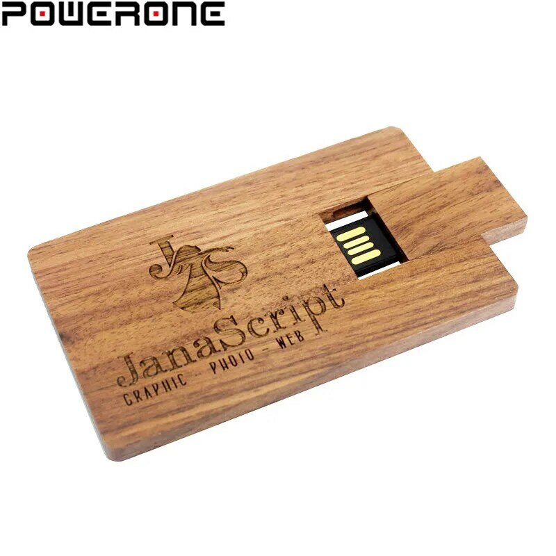 POWERONE Wooden Card 2.0 USB Flash Drive 64GB Free Custom LOGO Pen Drives 32GB Photography Studio Memory Stick 16GB U Disk 8GB