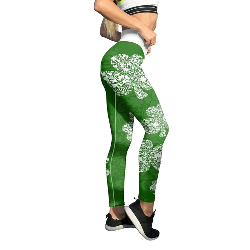 St. Patrick's Day Green Good Running Luck Leggings Print Women's Paddystripes For Yoga Graphic Green Carnival Festival