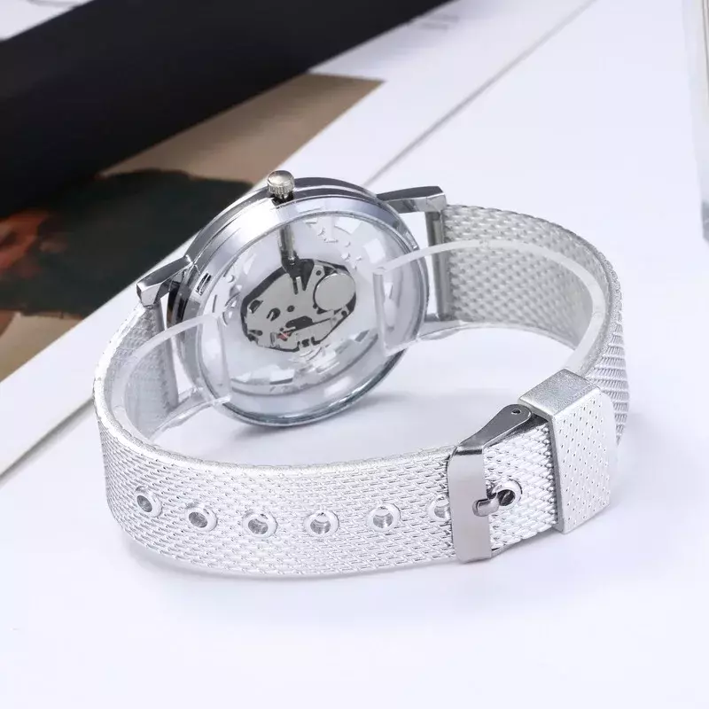 Luxo relógio mecânico oco para homens e mulheres, relógios de moda feminina, pulseira de aço, ouro, alta qualidade, casal