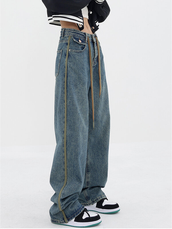 HOUZHOU Y2K Jeans Women Hip Hop High Waisted Denim Pants Female Grunge Vintage Cowboy Trousers Streetwear Harajuku Clothes