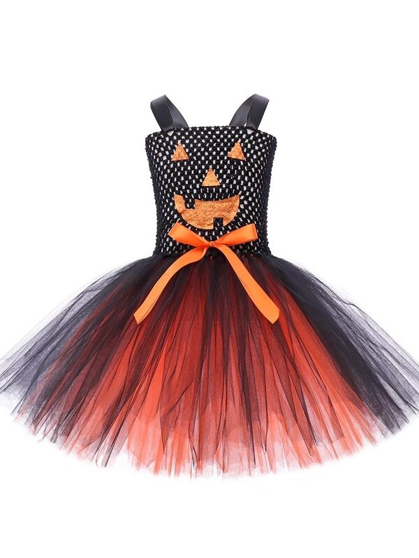 Halloween Children's Cosplay Clothing New Girls' Pumpkin Makeup Ball Performance Puffy Dress Little Witch Costume Princess Dress