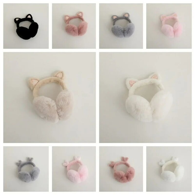 Cat Ear Women Earmuff Warm Plush Thick Kids Ear Cover Solid Color Soft Cute Earflap Windproof