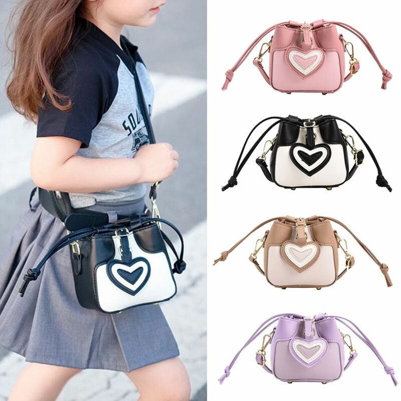 Mini coração-estilo pu bolsa de ombro para meninas, bonito, impermeável, para crianças, novo design